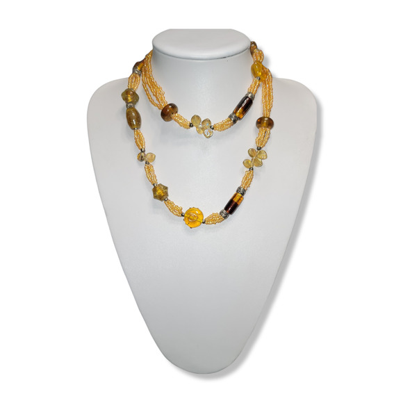 Vintage Blown Glass Beads, Brown, Amber, Gold, Multi-shapes strand 36" - Picture 3 of 9